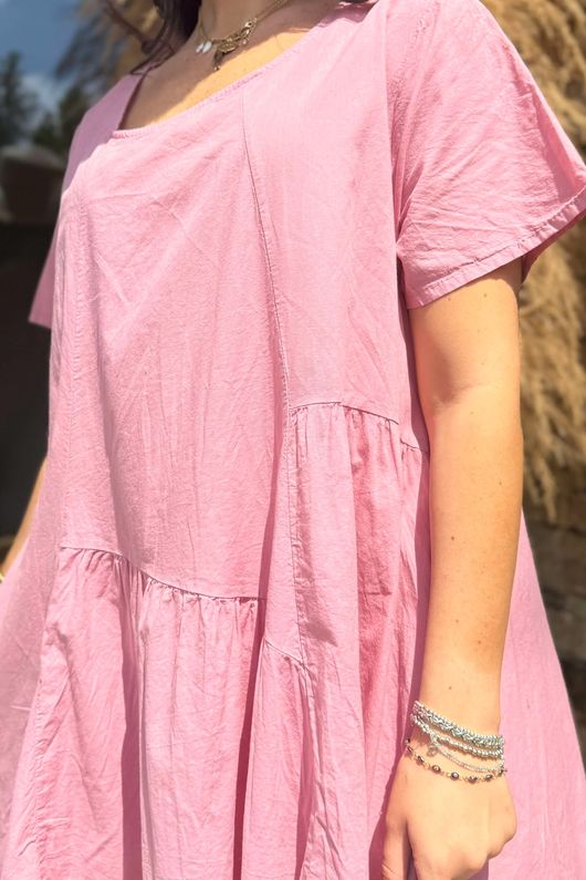 Made in Italy Tiggy Pure Cotton Smock Dress Indian Pink /5 =